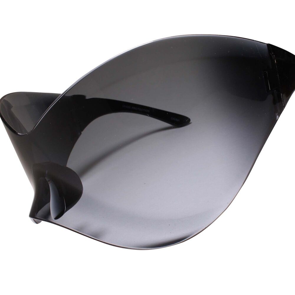 Modern Oversized Rimless Shield Wraparound Fashion Womens Black Sunglasses